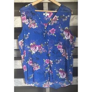 Kut from the Kloth Size XL Semi Sheer Blue Floral Sleeveless Top